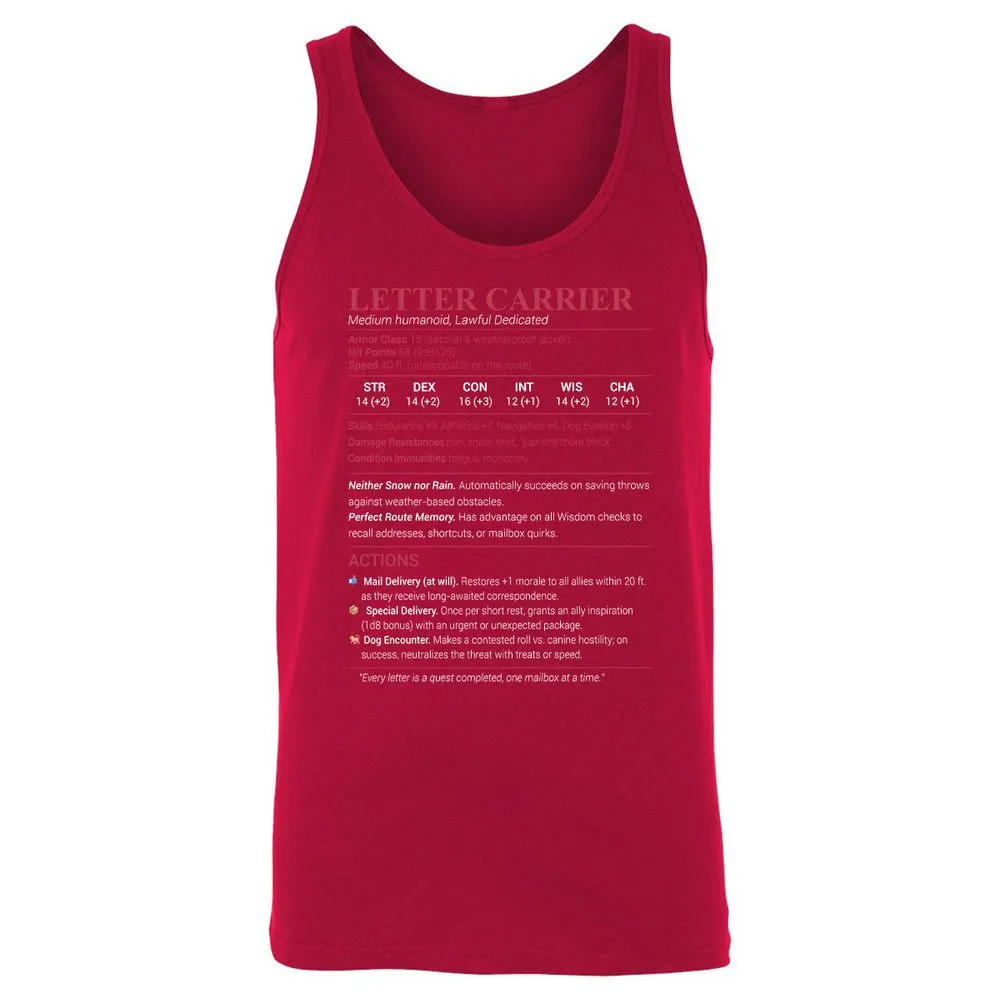 Letter Carrier Unisex Jersey Tank - Red - 11