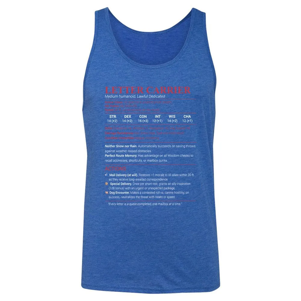 Letter Carrier Unisex Jersey Tank - True Royal Triblend - 12