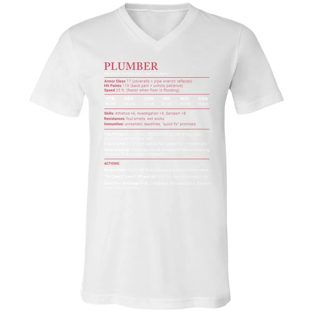 Plumber Stats Unisex V-Neck T-Shirt - White - 5