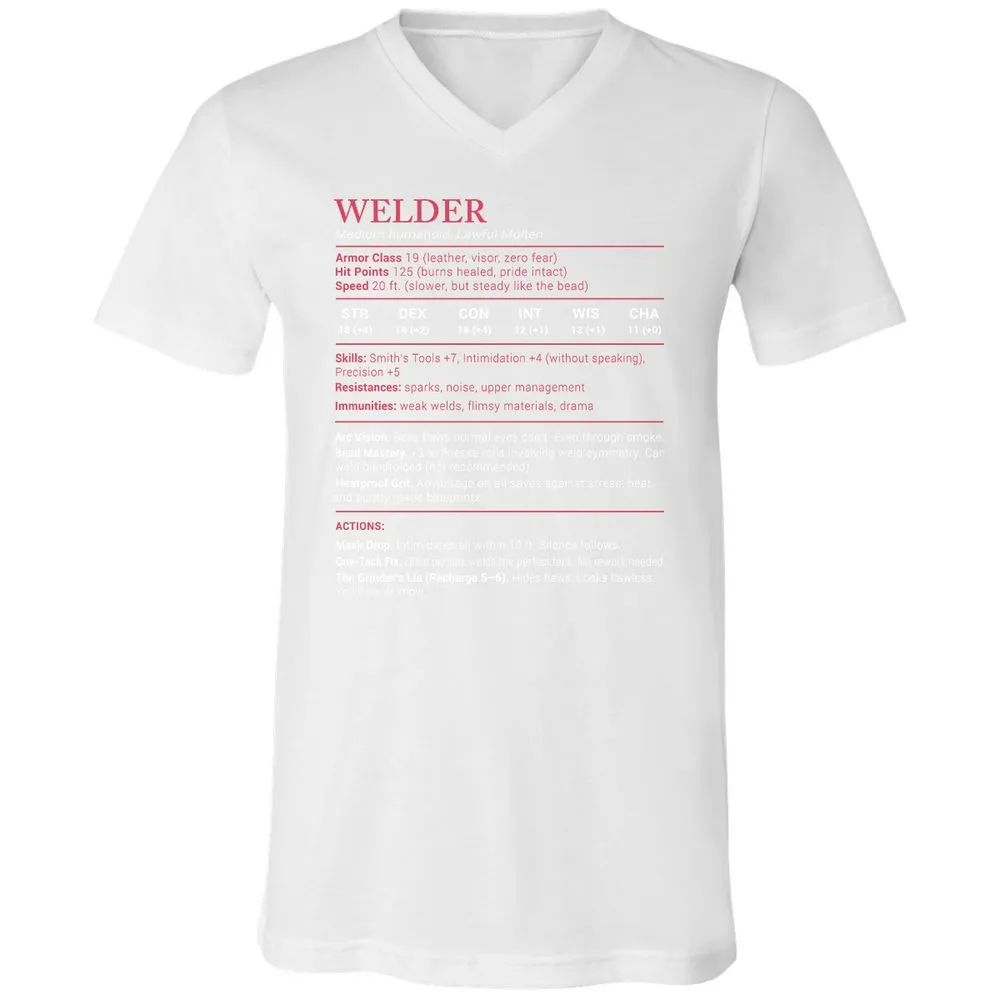 Welder Stats Unisex V-Neck T-Shirt - White - 5