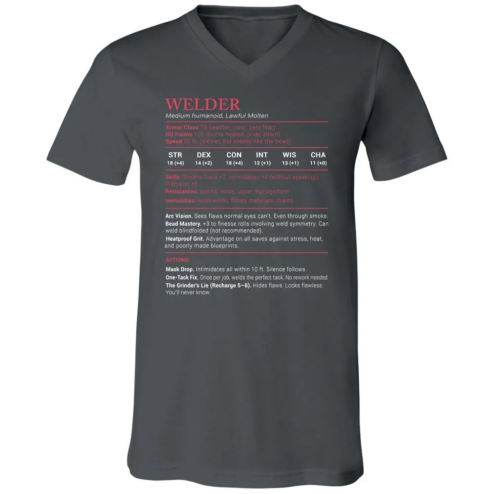 Welder Stats Unisex V-Neck T-Shirt - Asphalt - 12