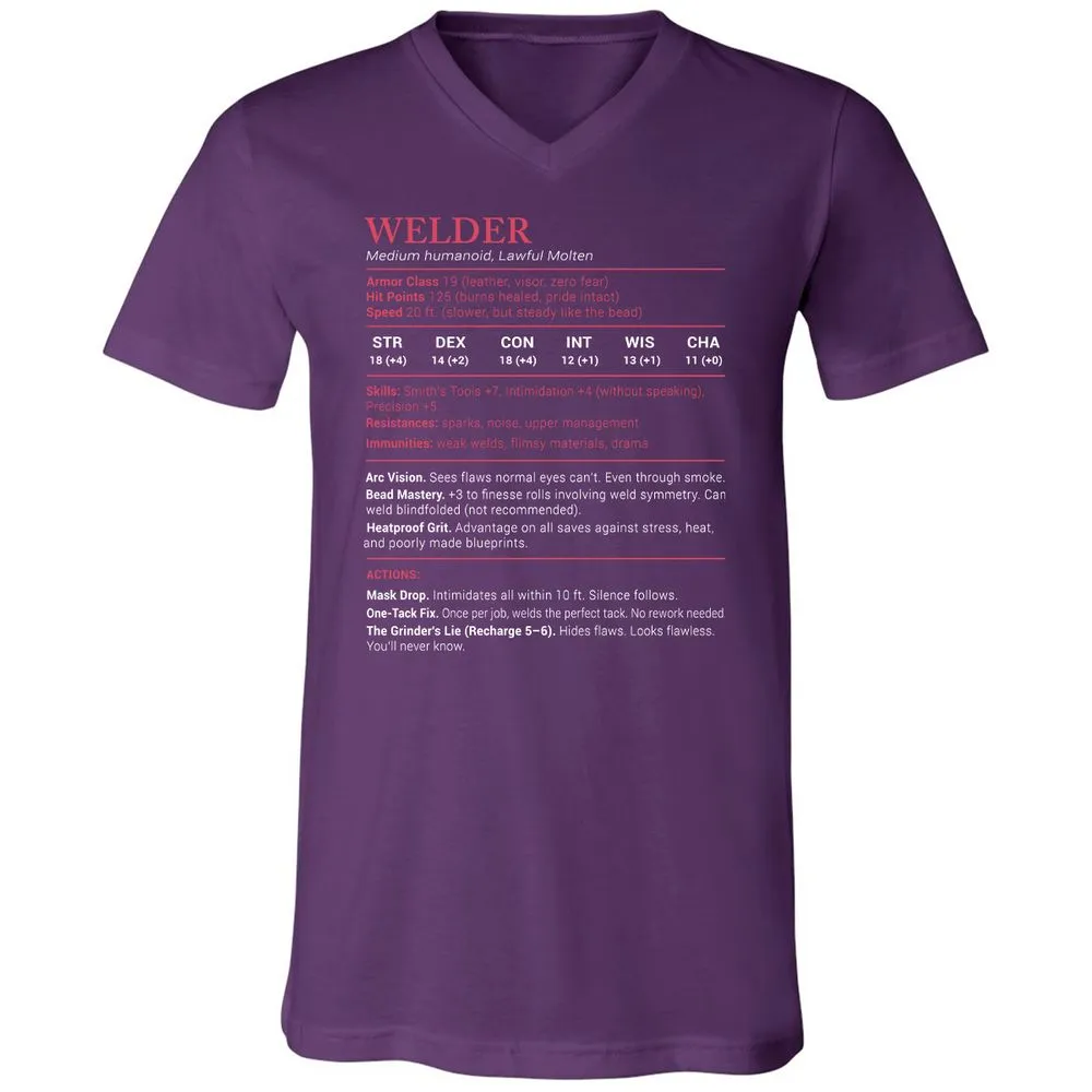 Welder Stats Unisex V-Neck T-Shirt - Team Purple - 9