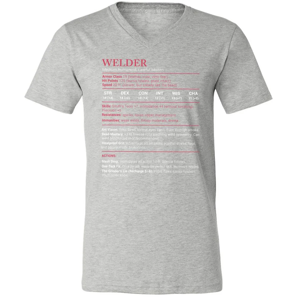 Welder Stats Unisex V-Neck T-Shirt - Athletic Heather - 7