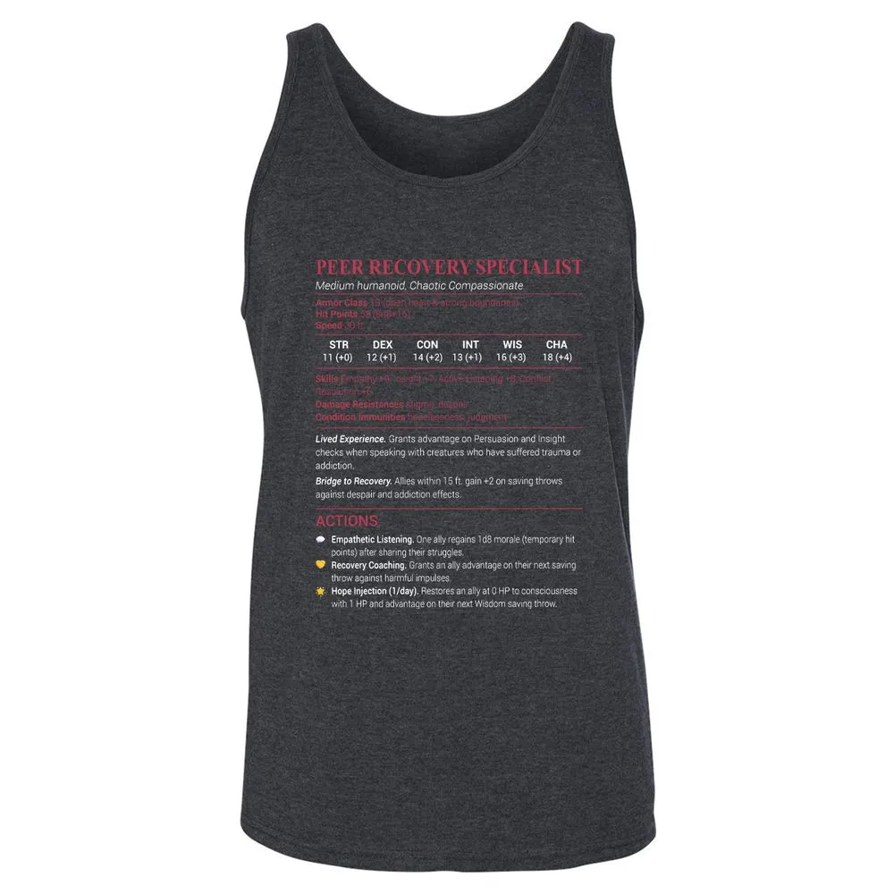 Peer Recovery Specialist Unisex Jersey Tank - Dark Grey Heather - 6