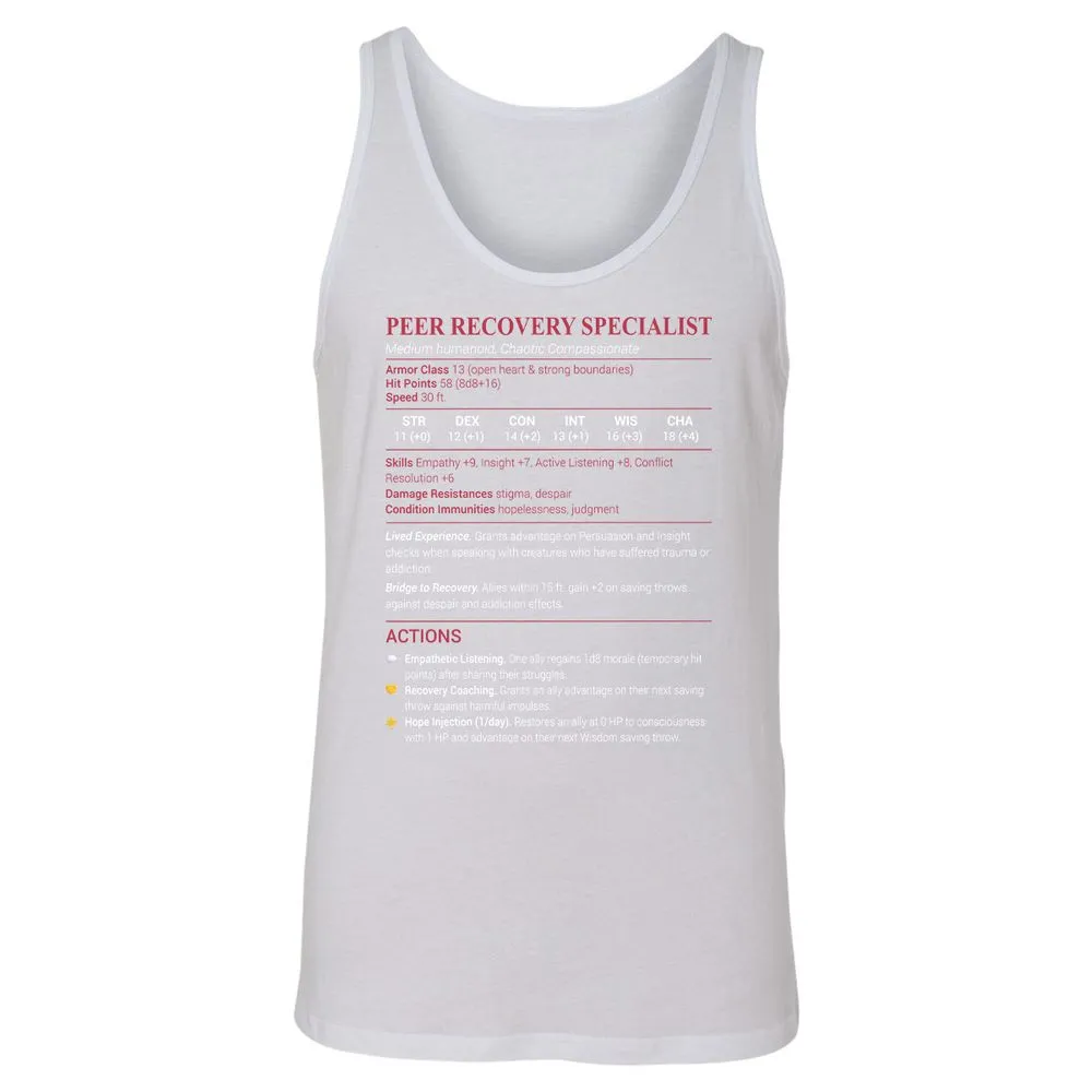 Peer Recovery Specialist Unisex Jersey Tank - White - 14