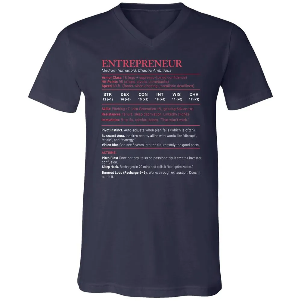 Entrepreneur Stats Unisex V-Neck T-Shirt - Navy - 2