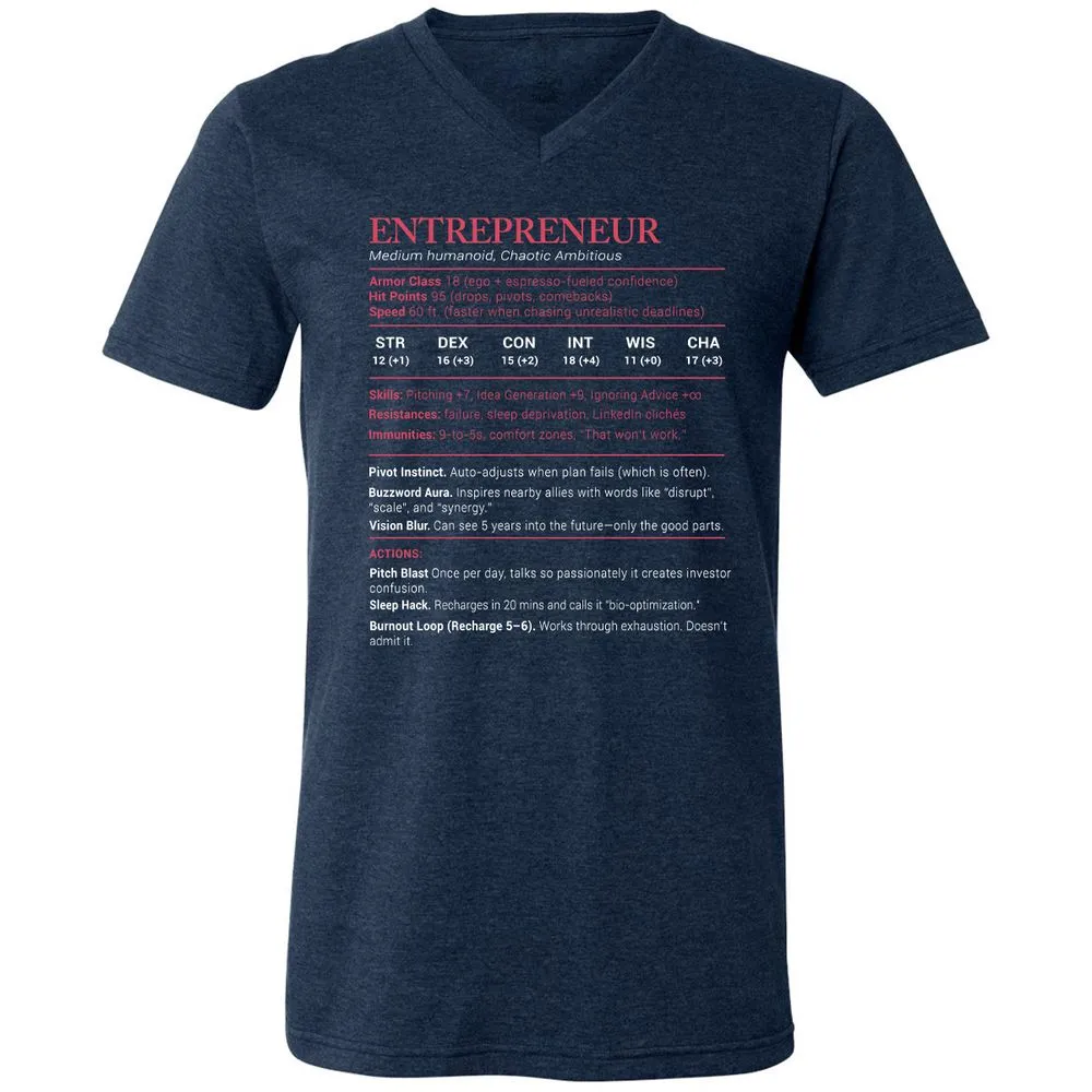 Entrepreneur Stats Unisex V-Neck T-Shirt - Heather Navy - 15