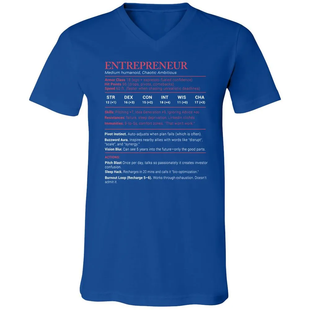 Entrepreneur Stats Unisex V-Neck T-Shirt - True Royal - 4