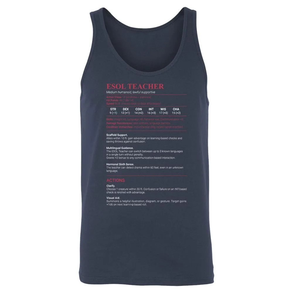ESOL Teacher Unisex Jersey Tank - Navy - 2