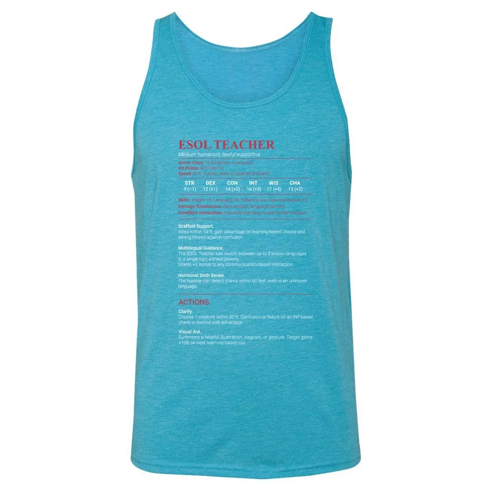 ESOL Teacher Unisex Jersey Tank - Aqua Triblend - 3