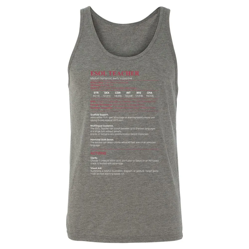 ESOL Teacher Unisex Jersey Tank - Grey Triblend - 8