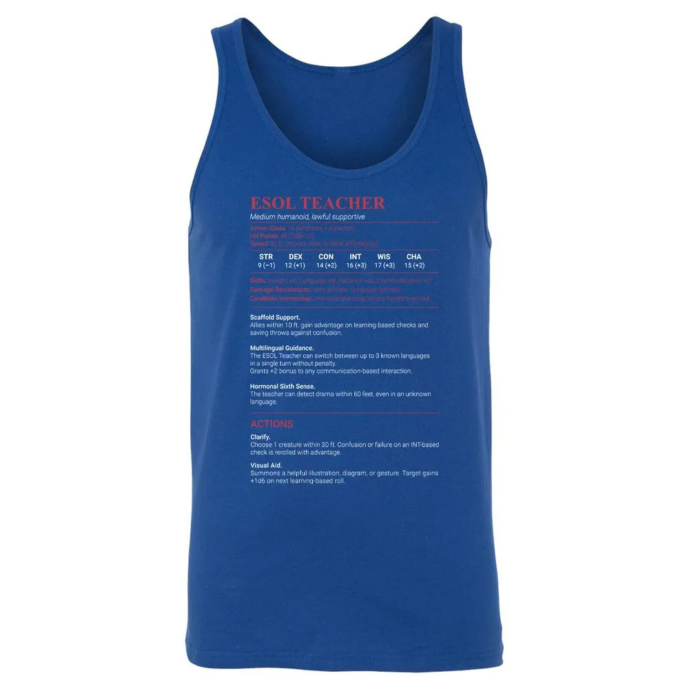 ESOL Teacher Unisex Jersey Tank - True Royal - 13