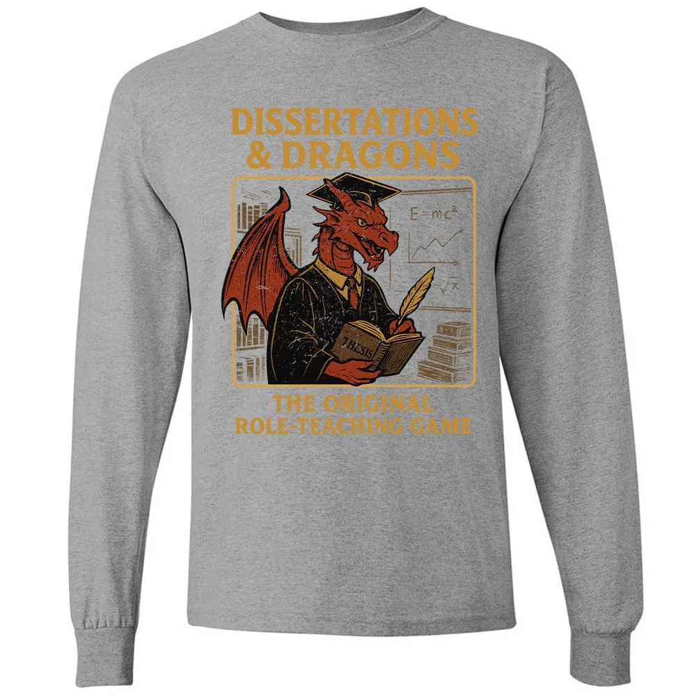 Disserations & Dragons Long Sleeve T-Shirt - Graphite Heather - 6