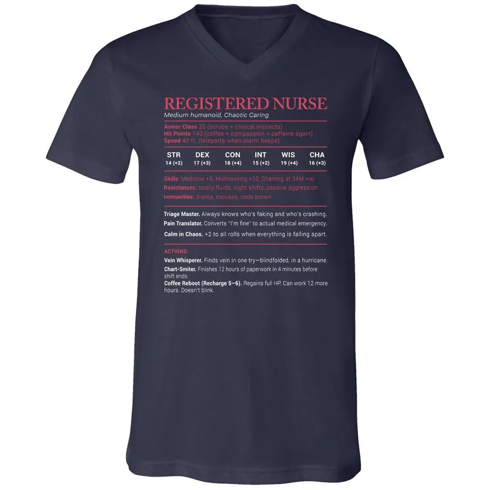 Registered Nurse Stats Unisex V-Neck T-Shirt - Navy - 2