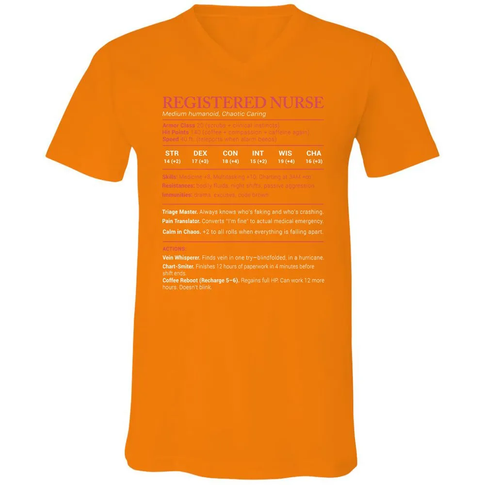 Registered Nurse Stats Unisex V-Neck T-Shirt - Orange - 11