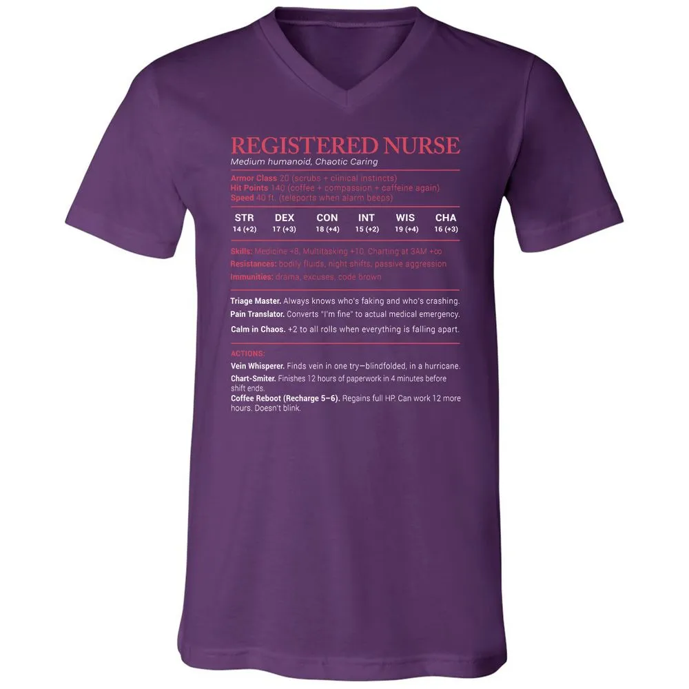 Registered Nurse Stats Unisex V-Neck T-Shirt - Team Purple - 9