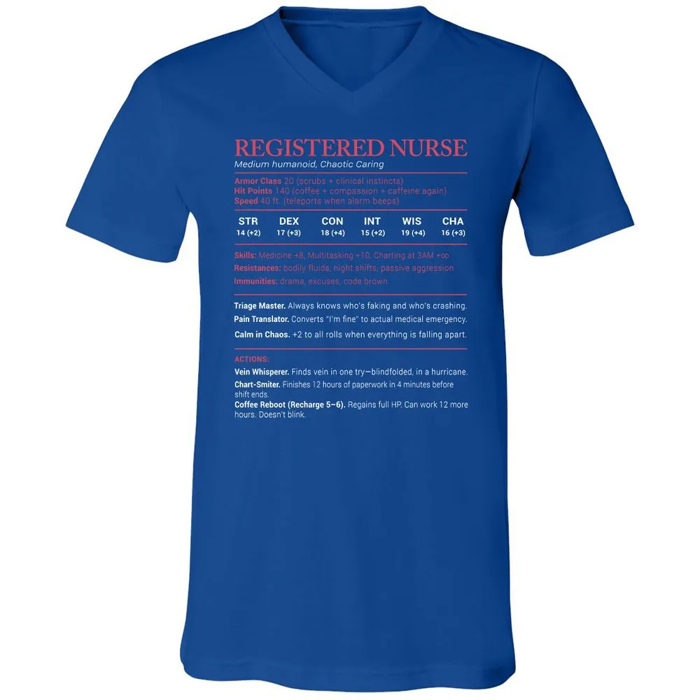 Registered Nurse Stats Unisex V-Neck T-Shirt - True Royal - 4