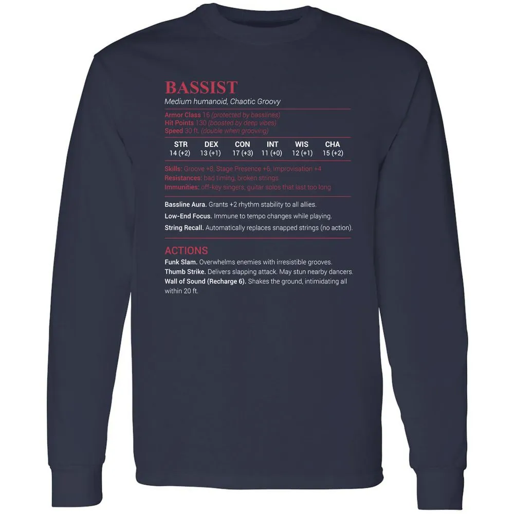 Bassist Stats Long Sleeve T-Shirt - Navy - 2