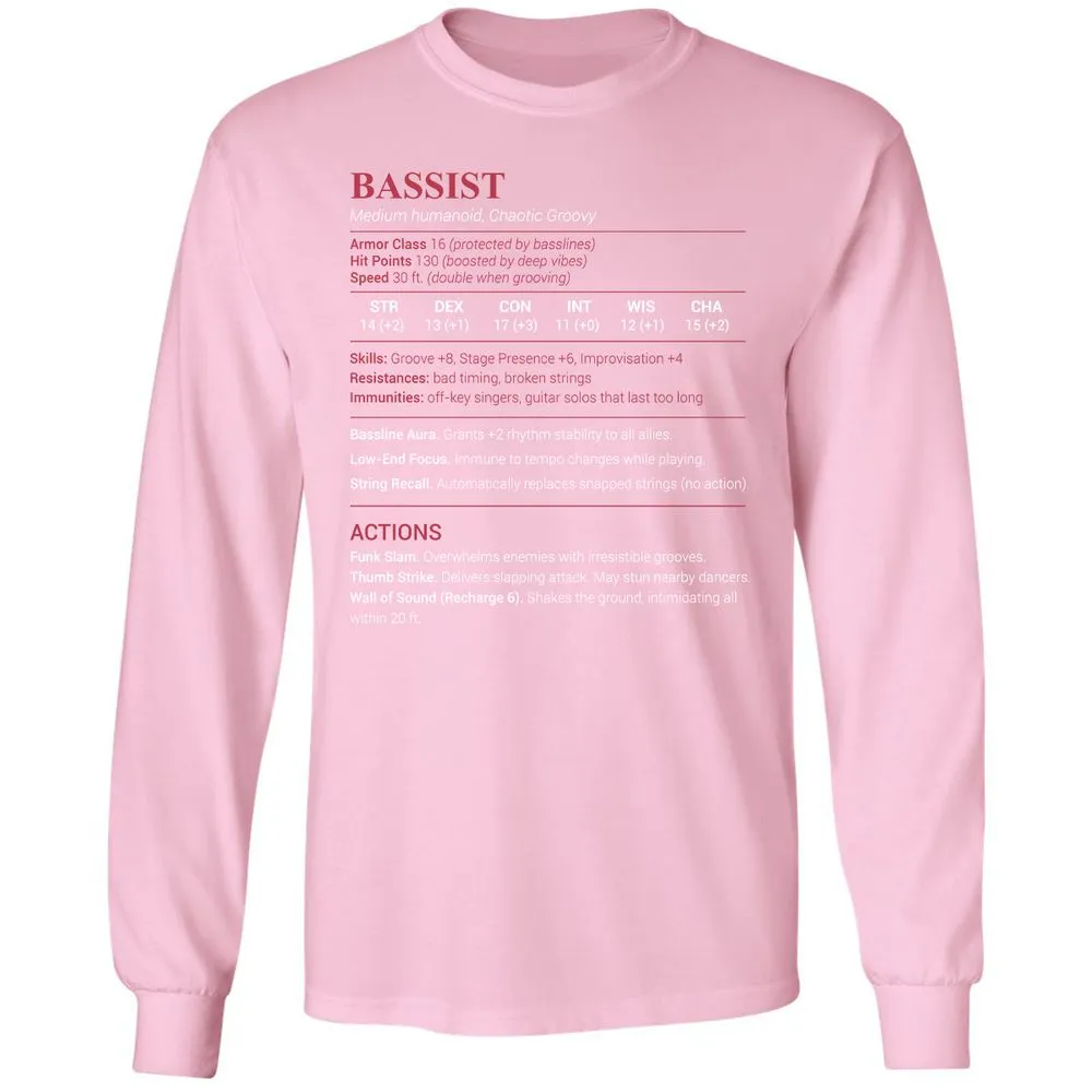 Bassist Stats Long Sleeve T-Shirt - Light Pink - 3