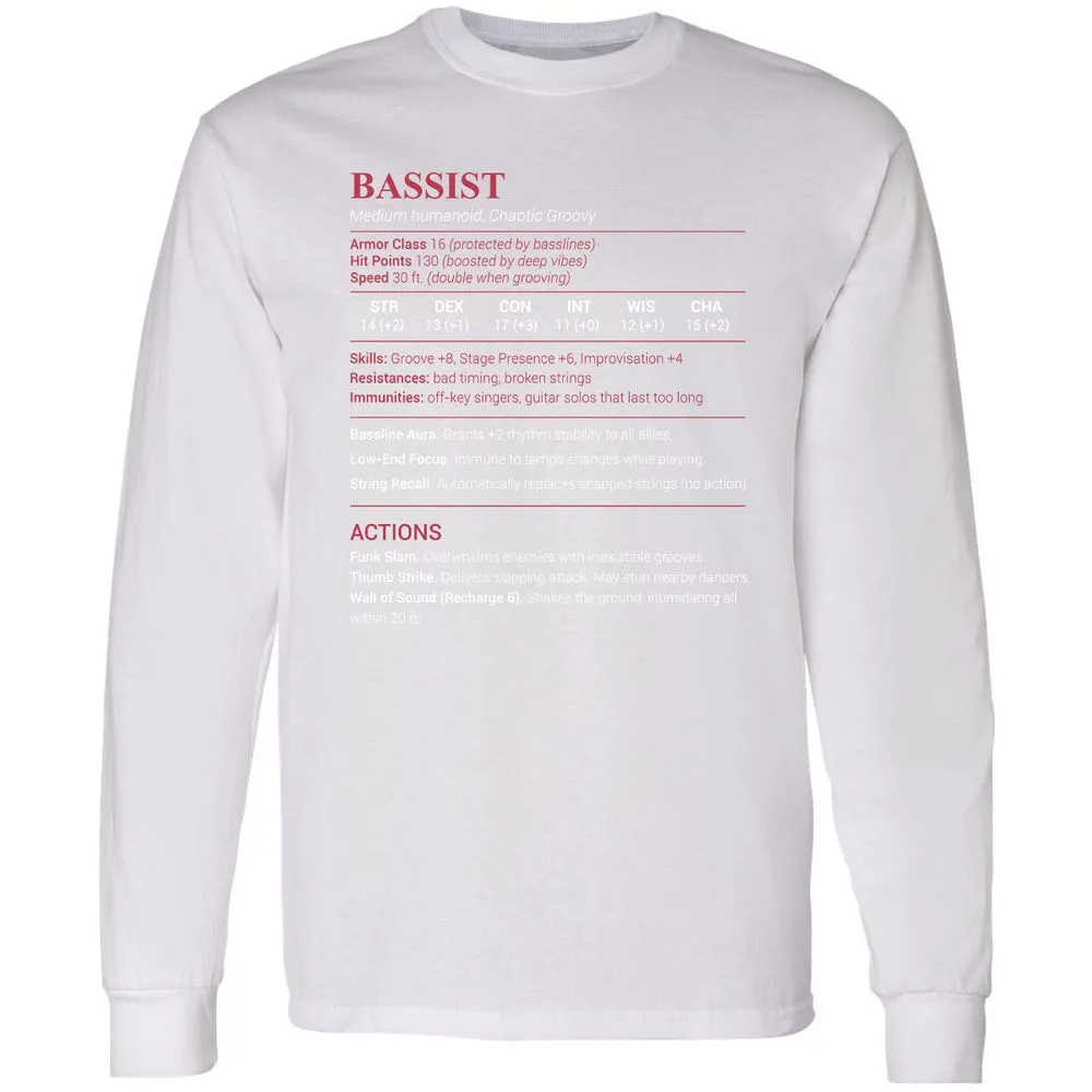 Bassist Stats Long Sleeve T-Shirt - White - 5