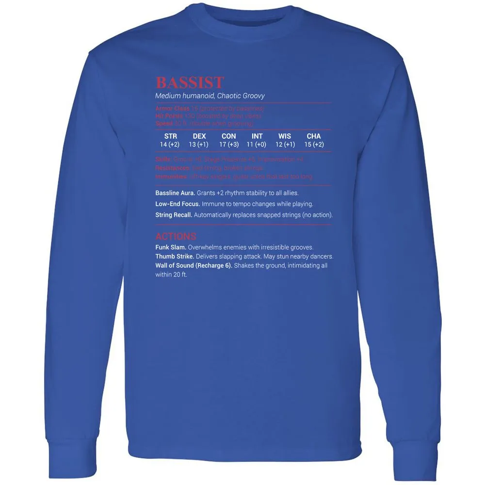 Bassist Stats Long Sleeve T-Shirt - Royal - 8
