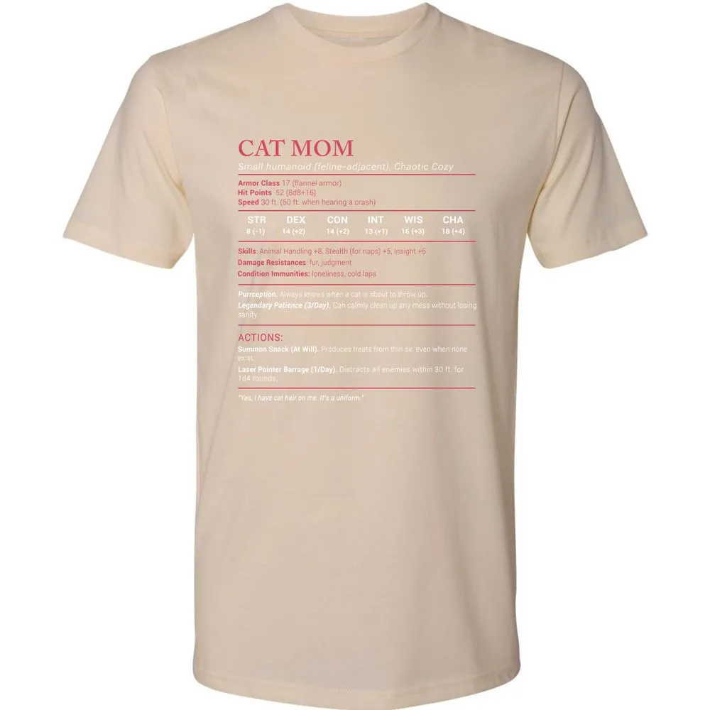 Cat Mom Stats Premium Unisex T-Shirt - Cream - 14