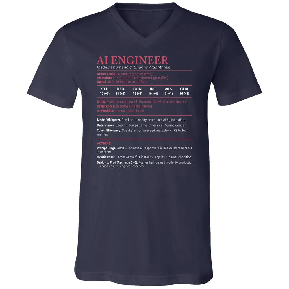 AI Engineer Stats Unisex V-Neck T-Shirt - Navy - 2