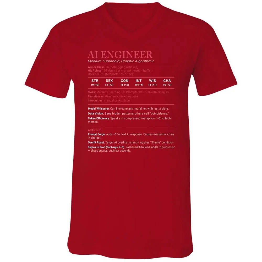 AI Engineer Stats Unisex V-Neck T-Shirt - Red - 3