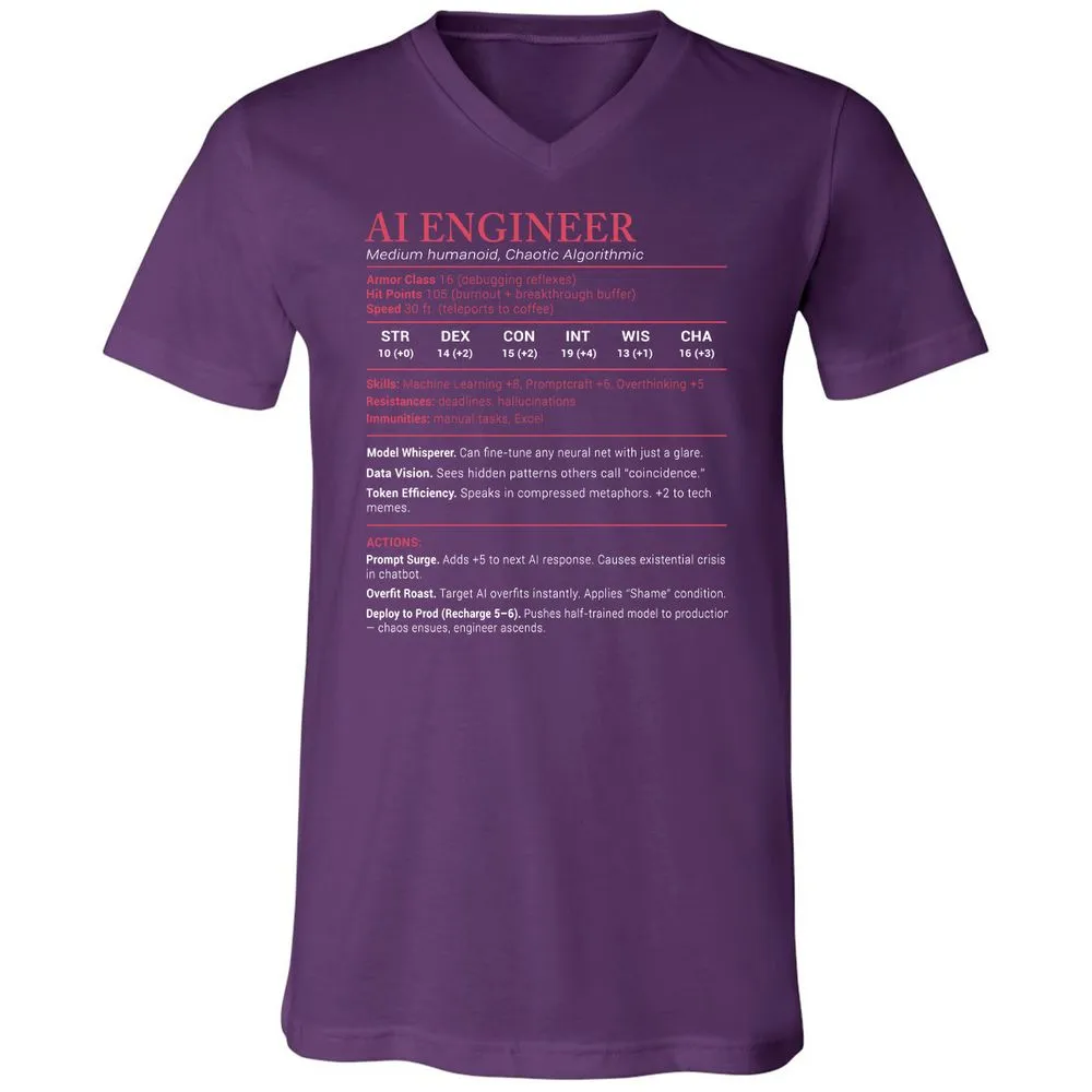 AI Engineer Stats Unisex V-Neck T-Shirt - Team Purple - 9