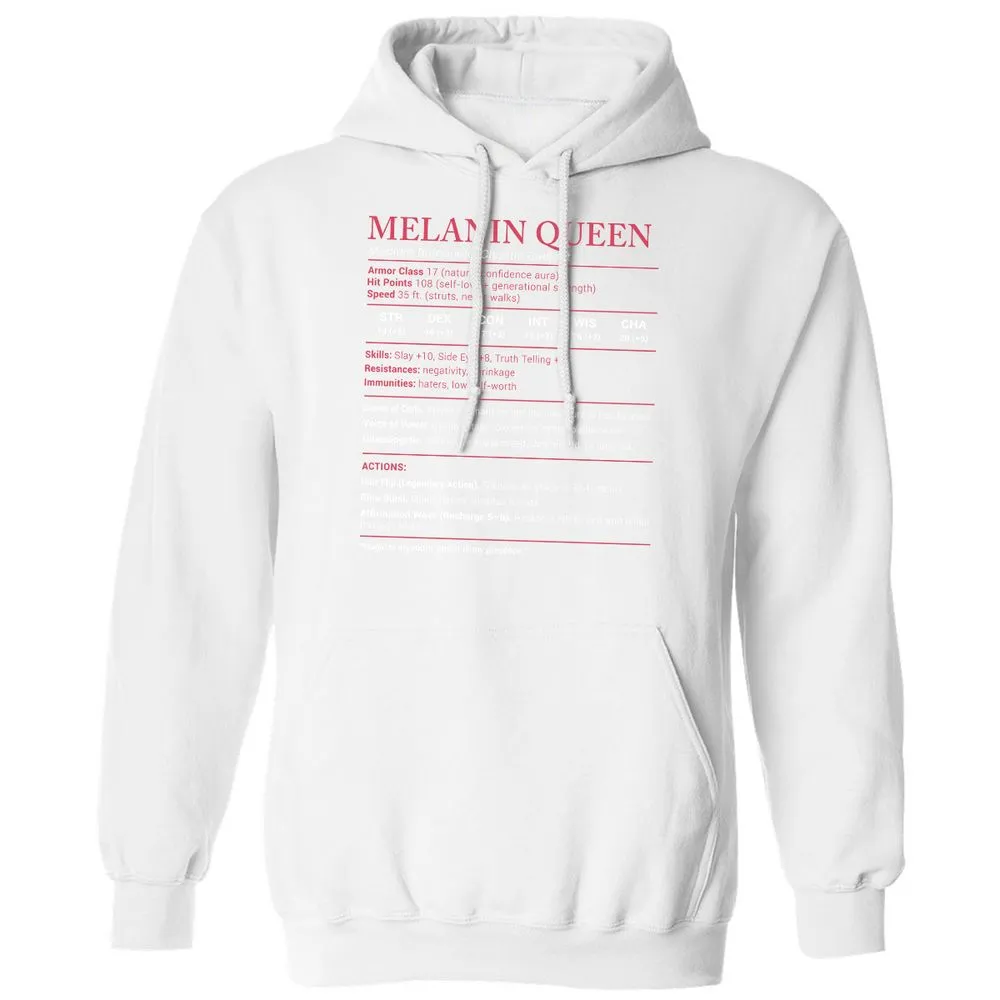 Melanin Queen Stats Classic Unisex Hoodie - White - 11