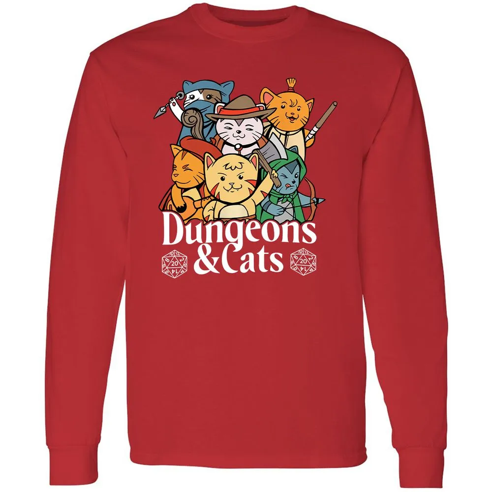 Dungeons & Cats Long Sleeve T-Shirt - Red - 14