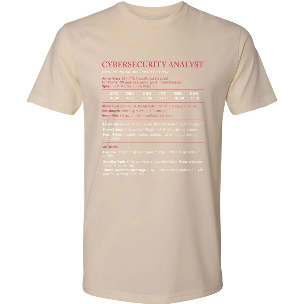 Cybersecurity Analyst Stats Premium Unisex T-Shirt - Cream - 14