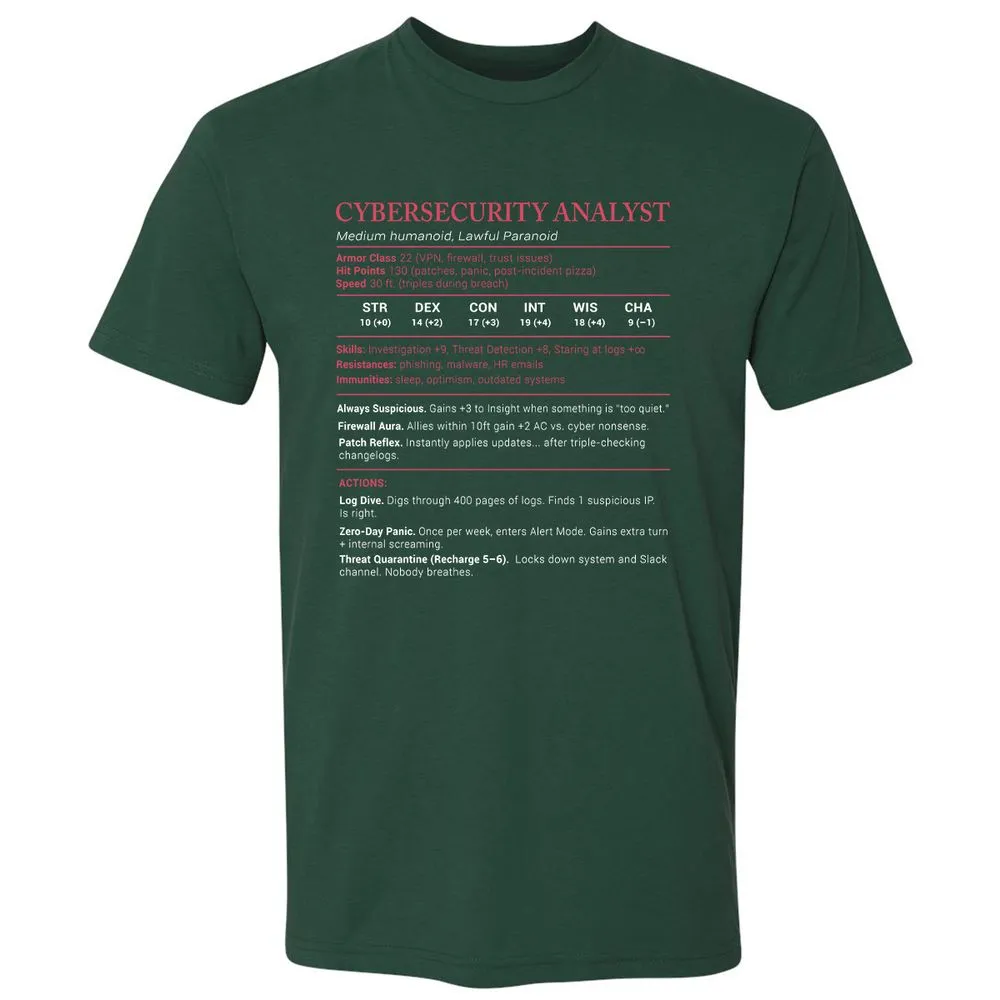 Cybersecurity Analyst Stats Premium Unisex T-Shirt - Forest Green - 13