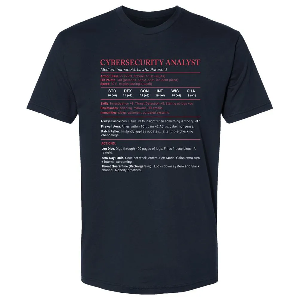 Cybersecurity Analyst Stats Premium Unisex T-Shirt - Midnight Navy - 2