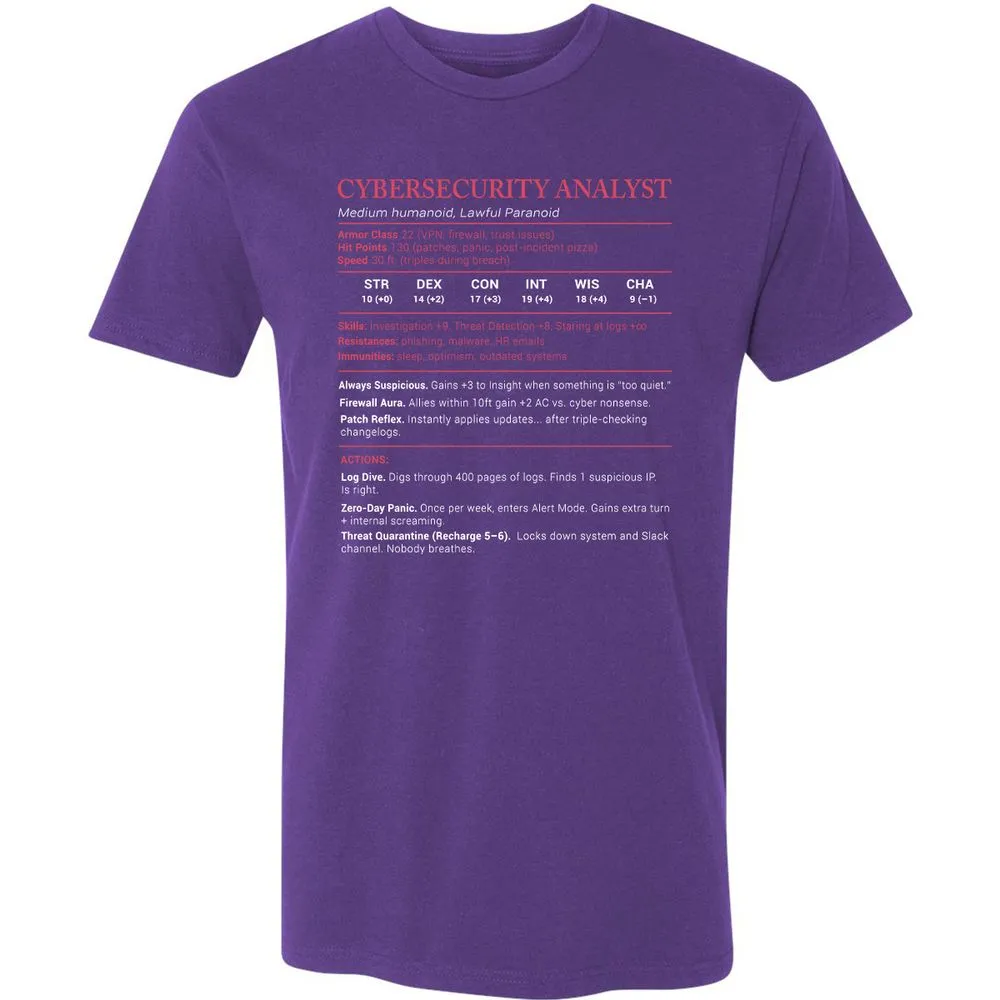 Cybersecurity Analyst Stats Premium Unisex T-Shirt - Purple Rush - 7
