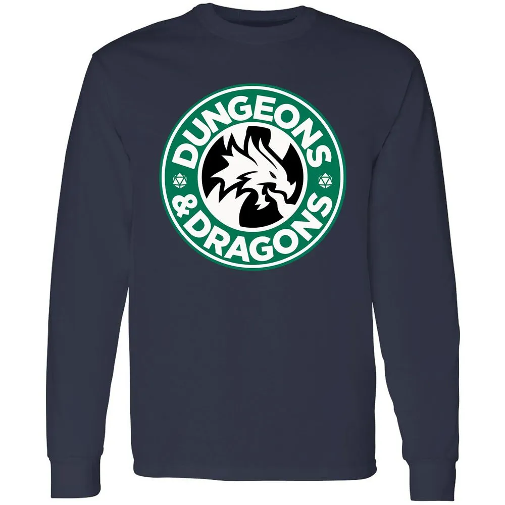 D&D Coffee Long Sleeve T-Shirt - Navy - 2
