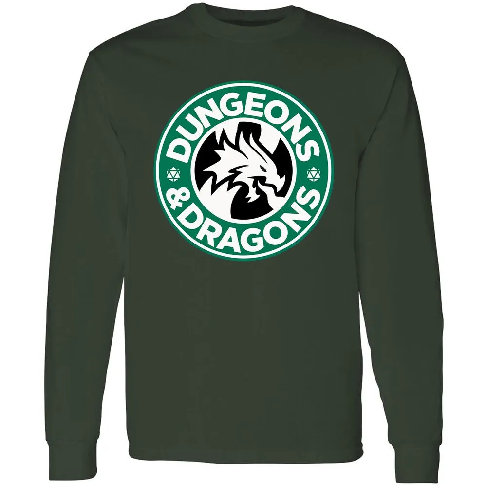 D&D Coffee Long Sleeve T-Shirt - Forest Green - 4