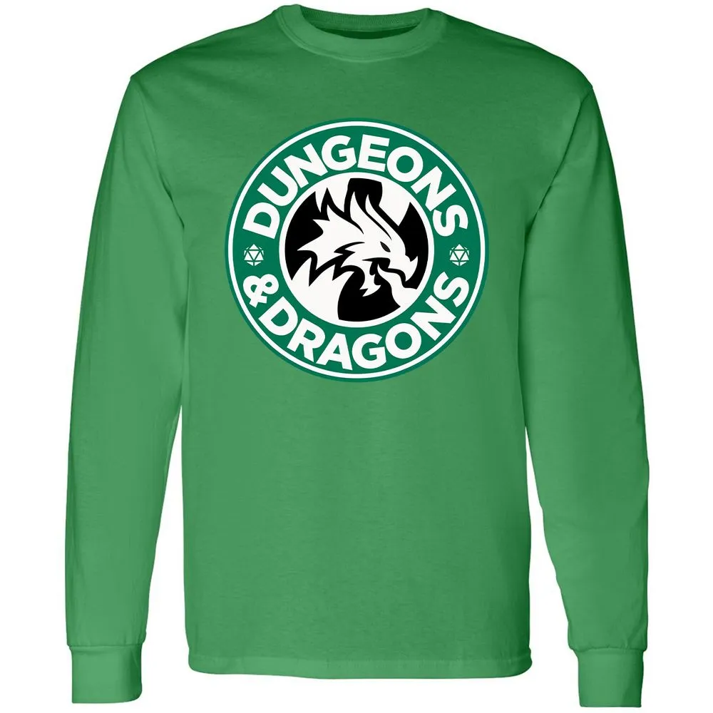 D&D Coffee Long Sleeve T-Shirt - Irish Green - 10