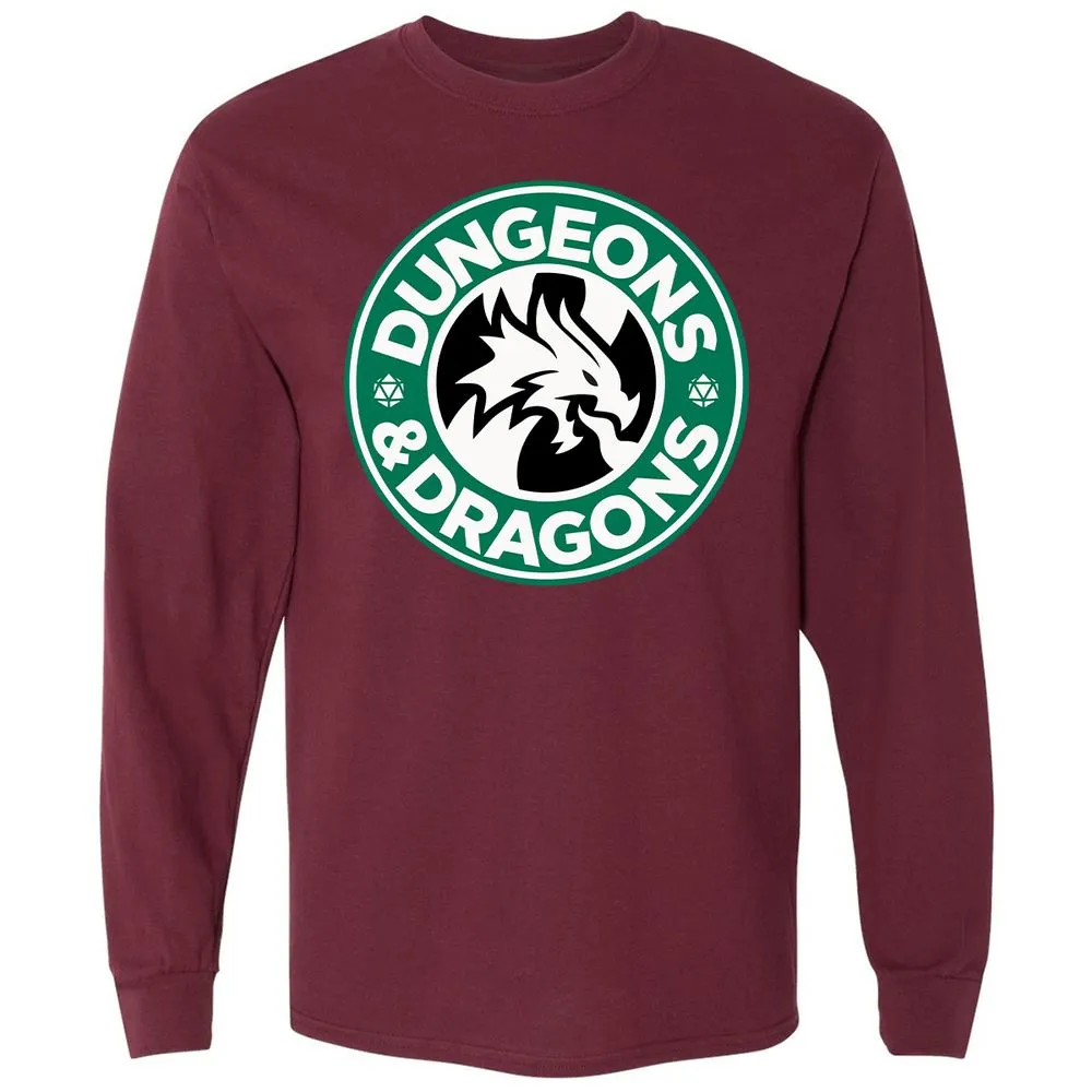 D&D Coffee Long Sleeve T-Shirt - Maroon - 11