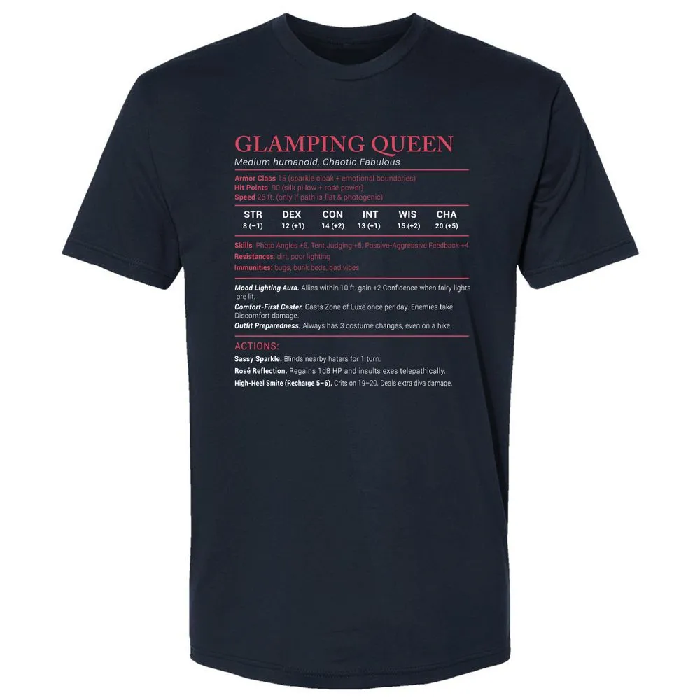 Glamping Queen Stats Premium Unisex T-Shirt - Midnight Navy - 2