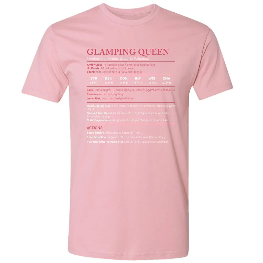 Glamping Queen Stats Premium Unisex T-Shirt - Light Pink - 3