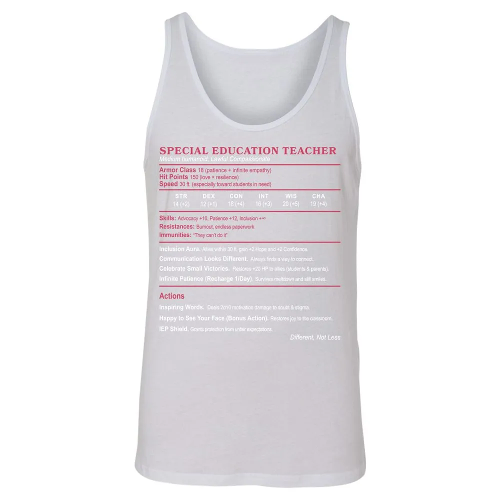 Special Education Teacher Unisex Jersey Tank - White - 14