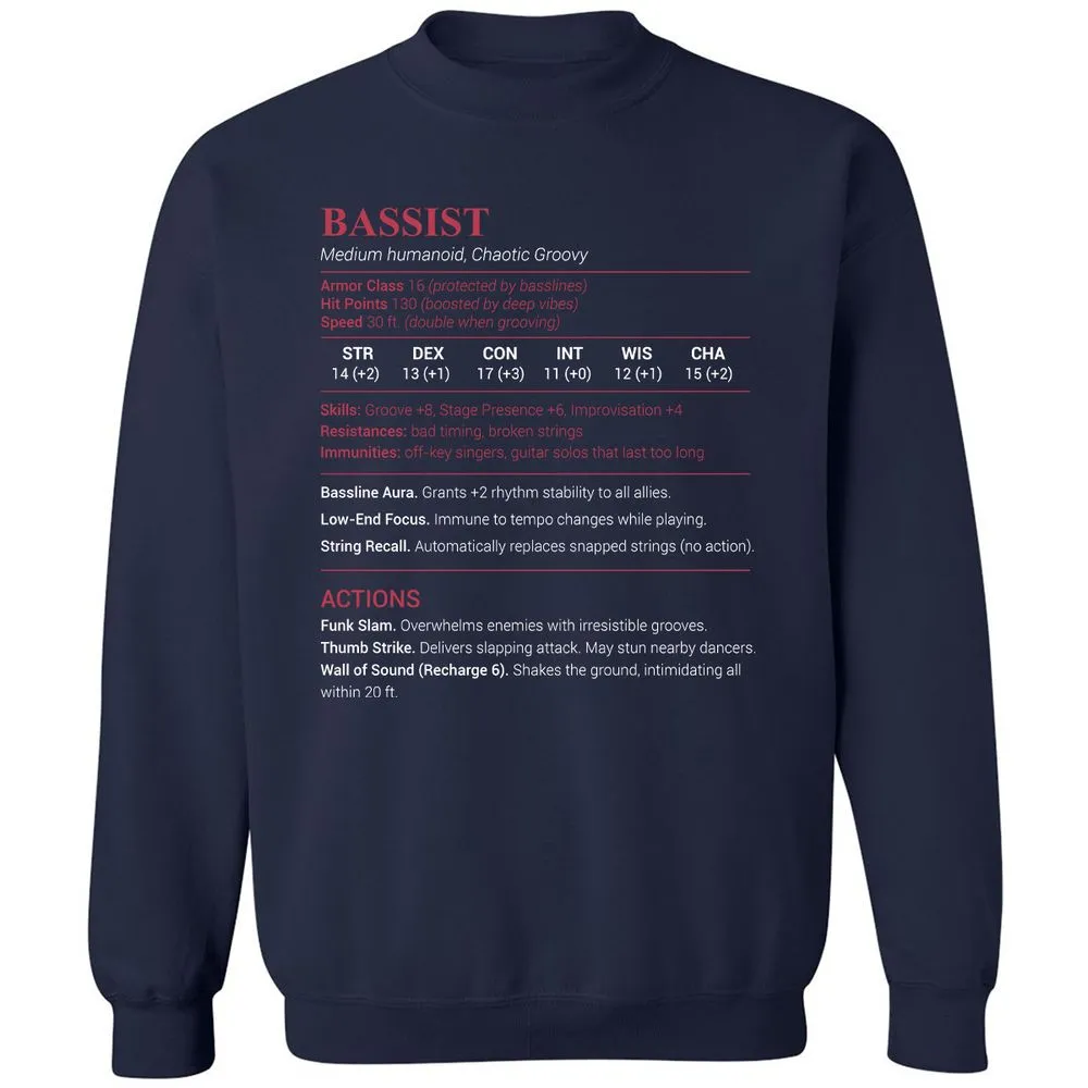 Bassist Stats Classic Unisex Sweatshirt - Navy - 2