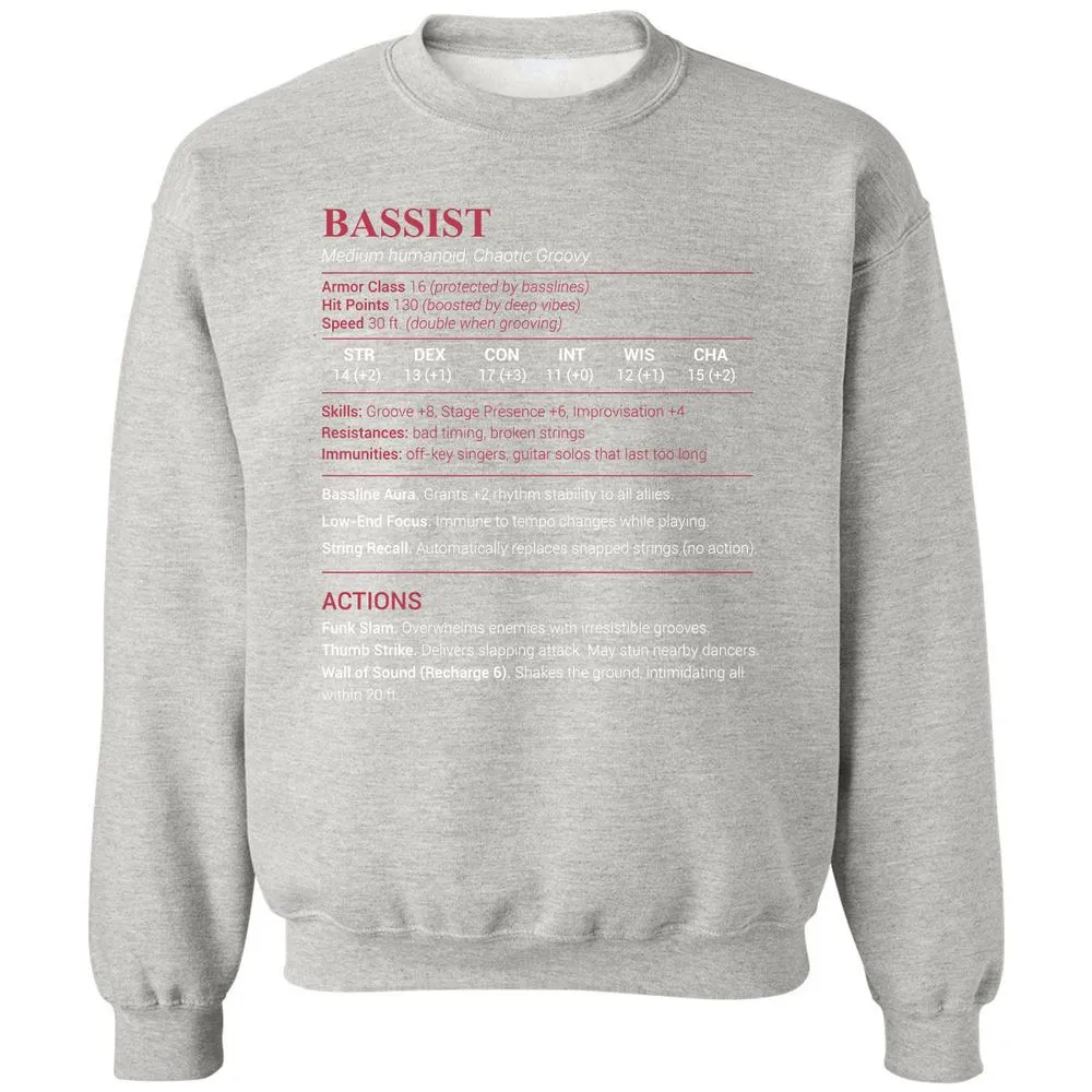 Bassist Stats Classic Unisex Sweatshirt - Ash - 8