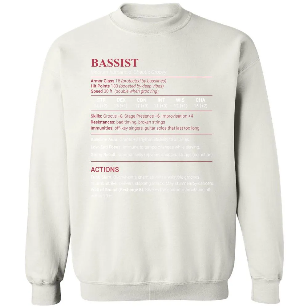 Bassist Stats Classic Unisex Sweatshirt - White - 12