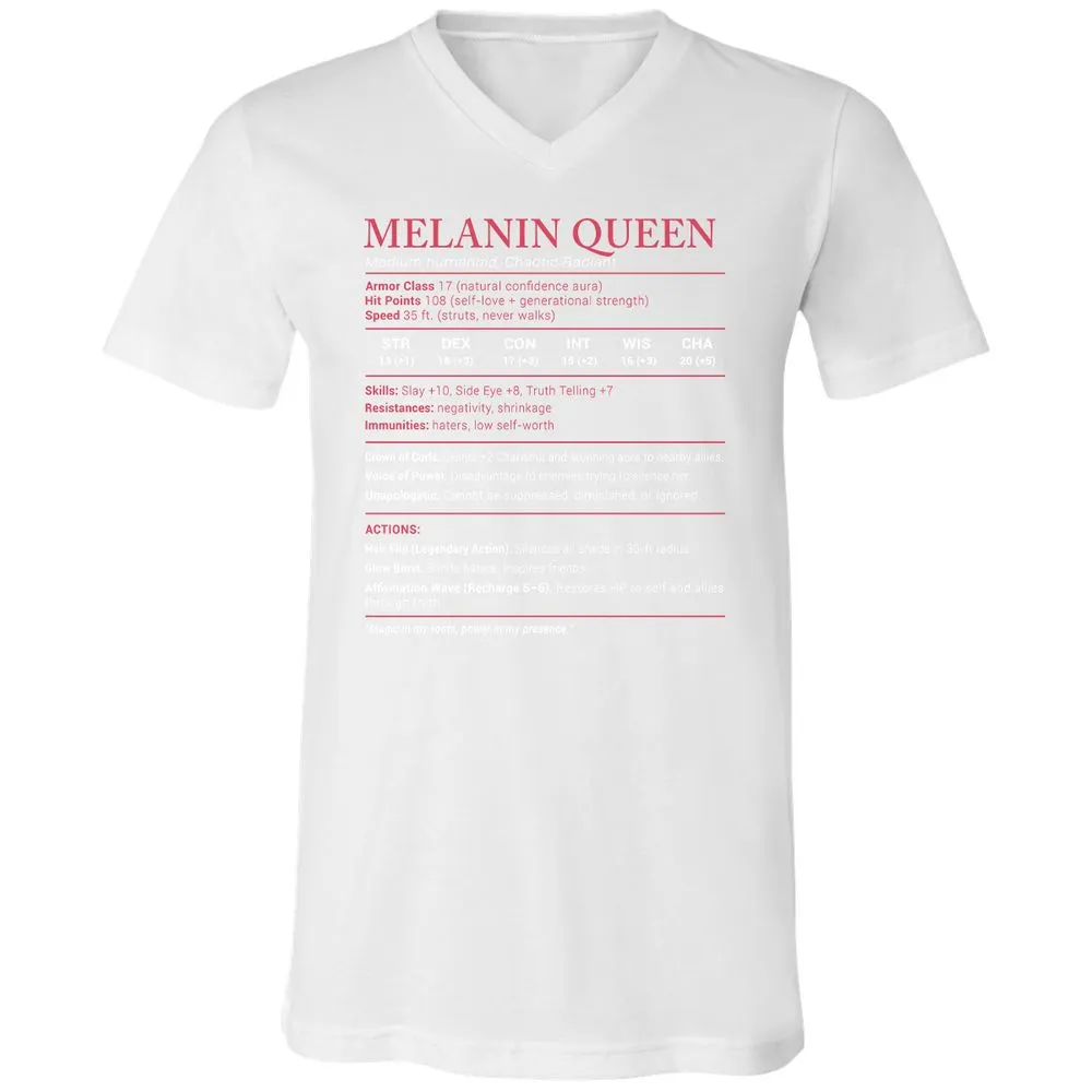 Melanin Queen Stats Unisex V-Neck T-Shirt - White - 5