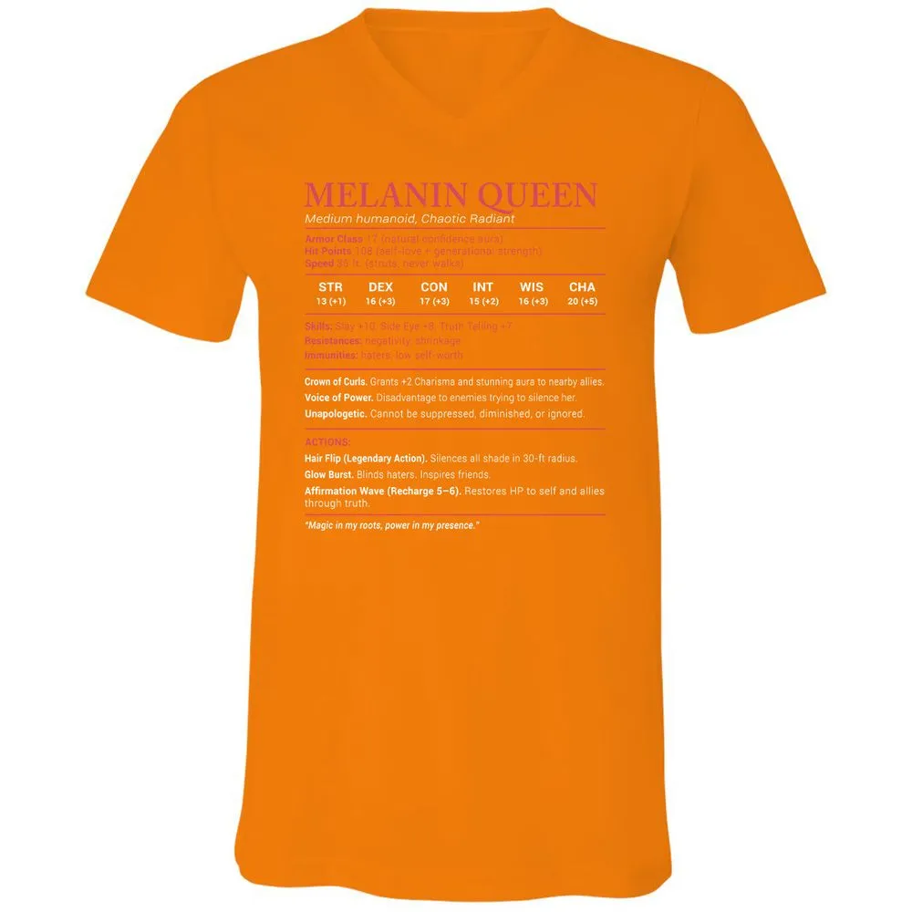 Melanin Queen Stats Unisex V-Neck T-Shirt - Orange - 11