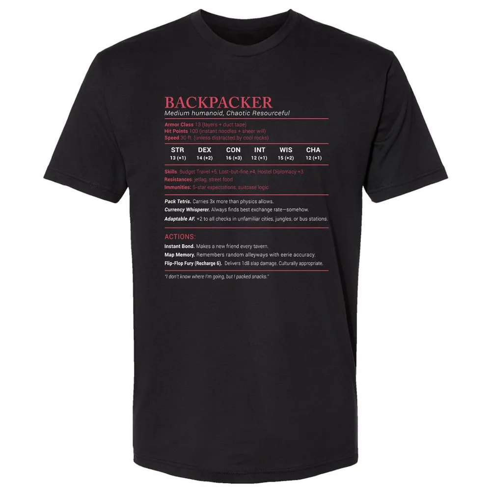 Backpacker Stats Premium Unisex T-Shirt - Black - 1