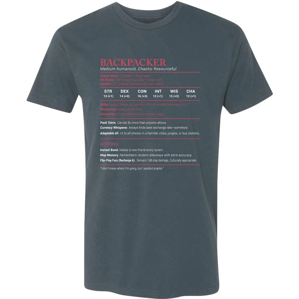 Backpacker Stats Premium Unisex T-Shirt - Indigo - 15