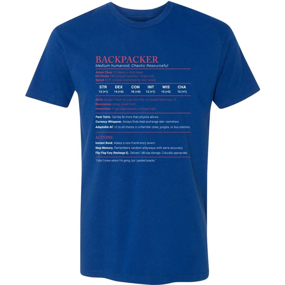 Backpacker Stats Premium Unisex T-Shirt - Royal - 10